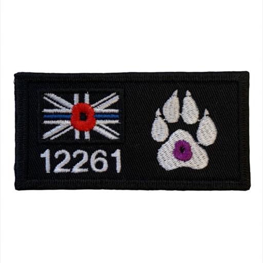 Thin Line Union Jack Dog Paw Patch 10cm x 5cm With Remembrance Poppy Personalised with name or number